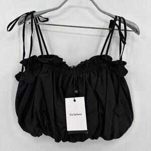 En Saison Black Nicollete Top size S Small Bubble Crop Top Seashell Tie Straps